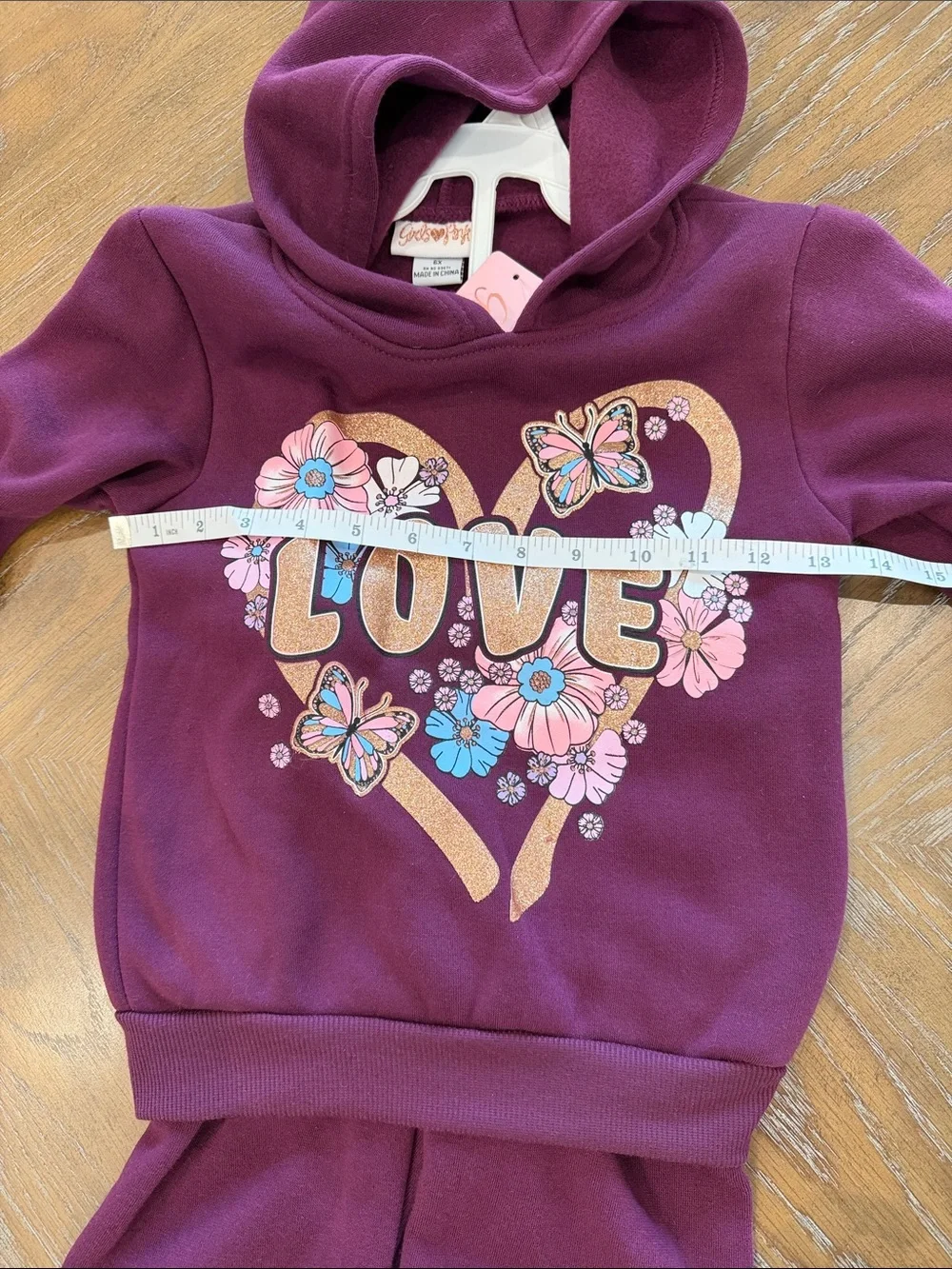Carter's Purple Girls' Hoodie & Jogger Pajama Set with Floral 'LOVE' Heart